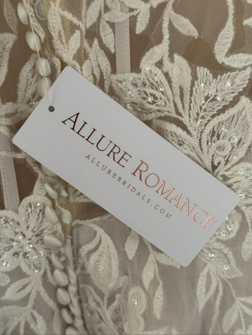 Strapless Lace Appliqué Wedding Gown - Allure Romance 3550L - Picture 2 of 8